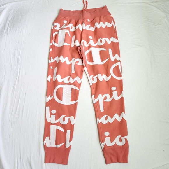 Champion men's reverse weave script logo spellout sweatpants joggers coral sz L - Picture 4 of 15